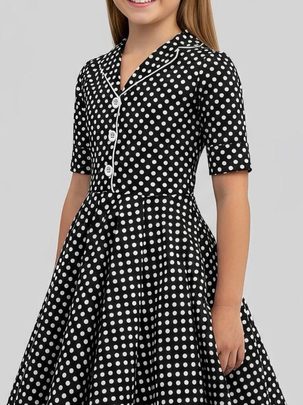 Elegant Navy Polka Dot Kids Dress